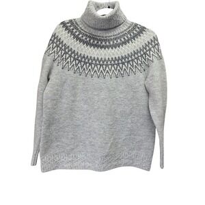 Talbots Petite LP Gray Metallic Fair Isle Turtleneck Sweater Cozy Winter Knit